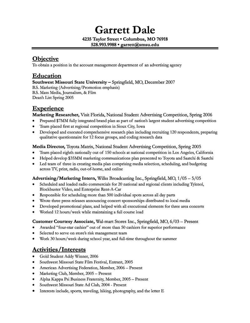 Resume sample activities and interests